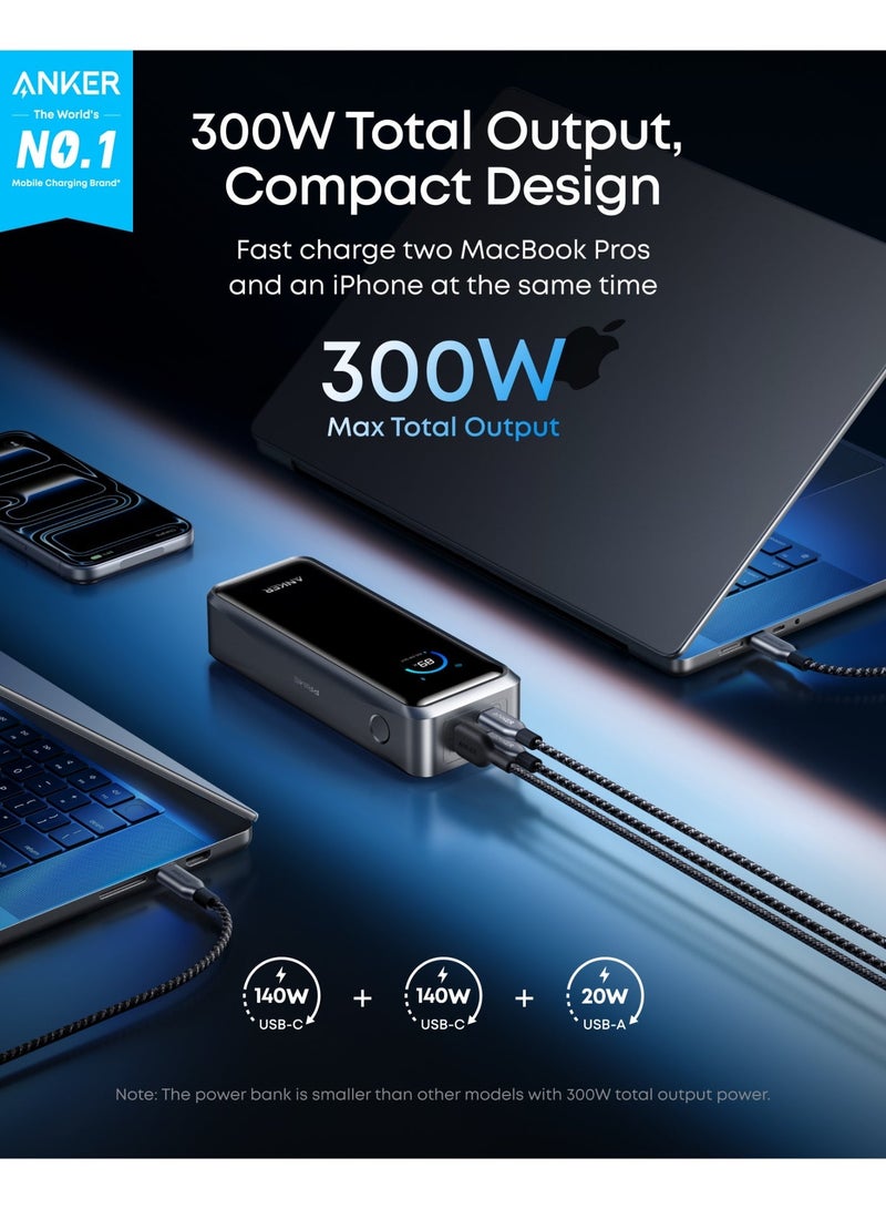 بانك الطاقة أنكر برايم، 26,250 مللي أمبير، شاحن محمول 3 منافذ مع 300 واط إخراج، شحن ثنائي الاتجاه، معتمد للطيران، تحكم عبر التطبيق، متوافق مع سلسلة آيفون 17/16، قاعدة الشحن غير مدرجة - Image 2